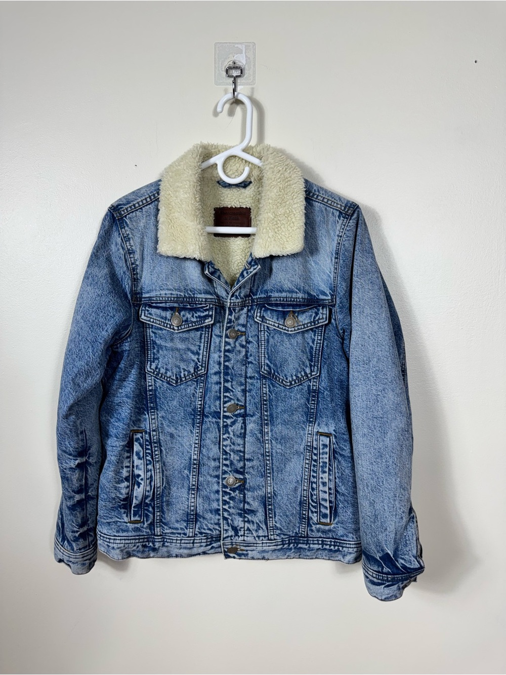 Y2K Abercrombie & Fitch Mens Acid Wash Trucker Jean Jacket Medium Sherpa Lined